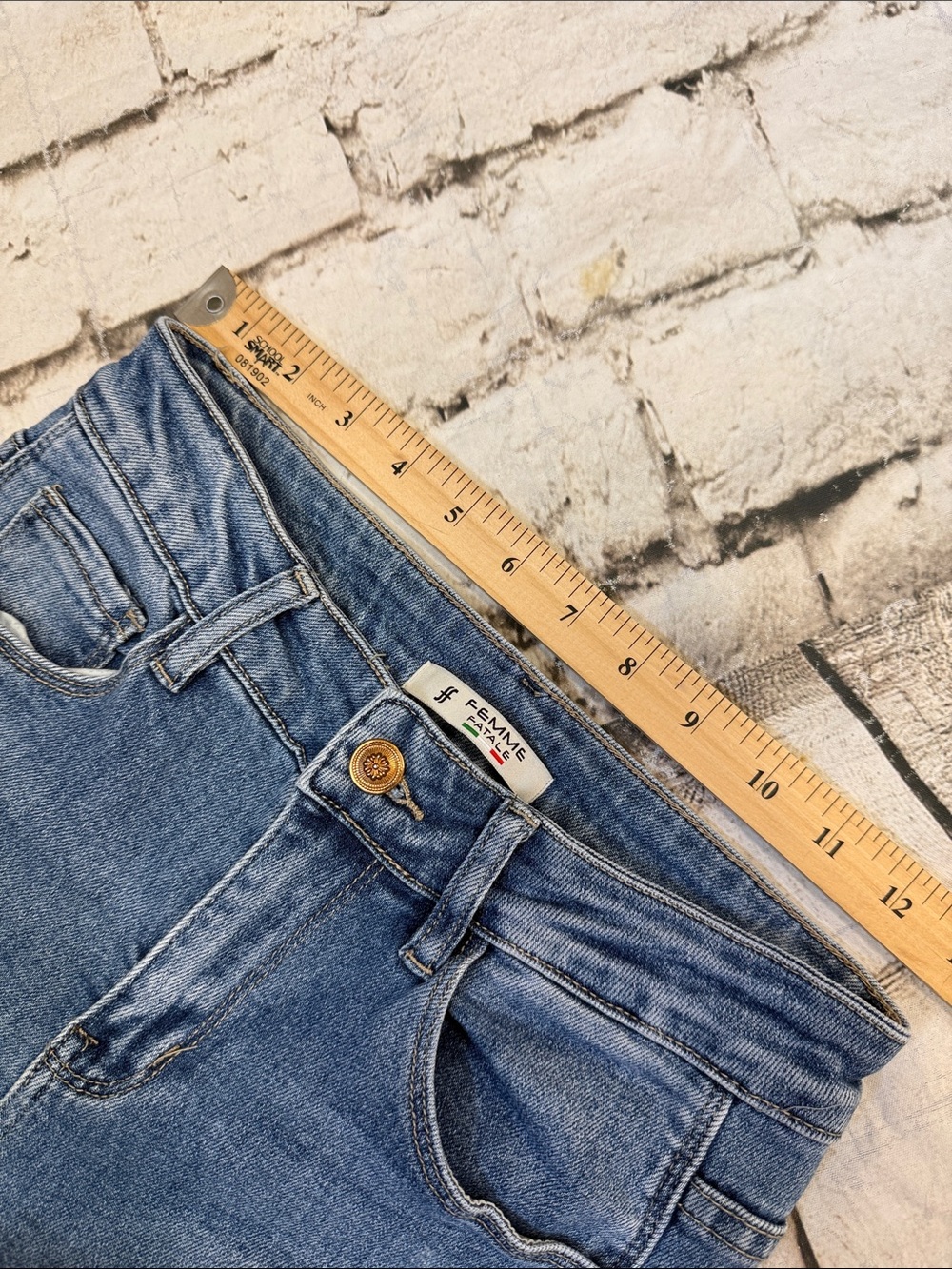 Femme Fatale Veronica Cropped Flare Jeans | Button Hem Detail | Mid Rise Size S - Picture 5 of 9